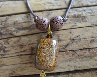 Essential Oil Diffuser Necklace//Oil Diffuser Necklace//Lava Stone Necklace//Essential Oil Jewelry//Adjustable Diffuser Necklace//Bronzite