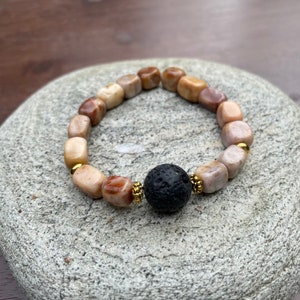 etherische olie diffuser armband / / etherische olie armband / / lavasteen armband / / bruin multi stone diffuser armband