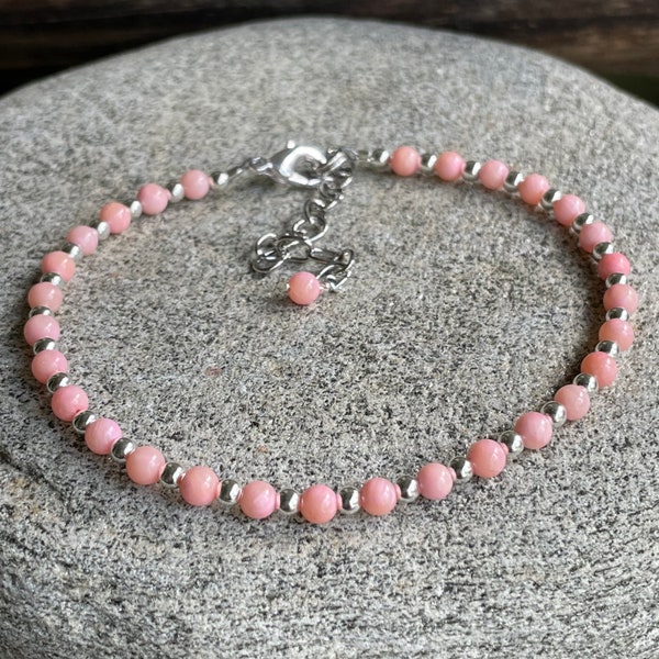 Peach Coral Ankle Bracelet//Peach Coral Anklet//Peach Coral and Silver Ankle Bracelet//Summer Jewelry