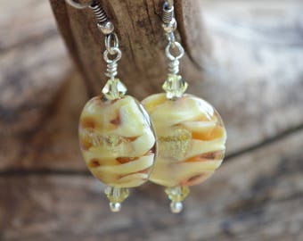 Yellow Lampwork and Swarovski Crystal Earrings//Yellow Lampwork Earrings//Lampwork and Swarovski Crystal Earrings//Yellow Earrings