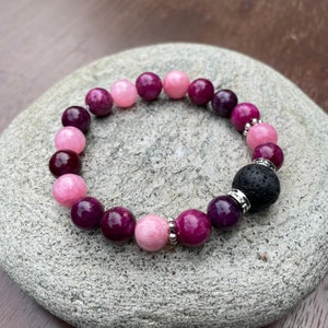 Pulseira difusora de óleo essencial // Pulseira de óleo essencial // Pulseira de pedra de lava // Pulseira difusora de pedra rosa