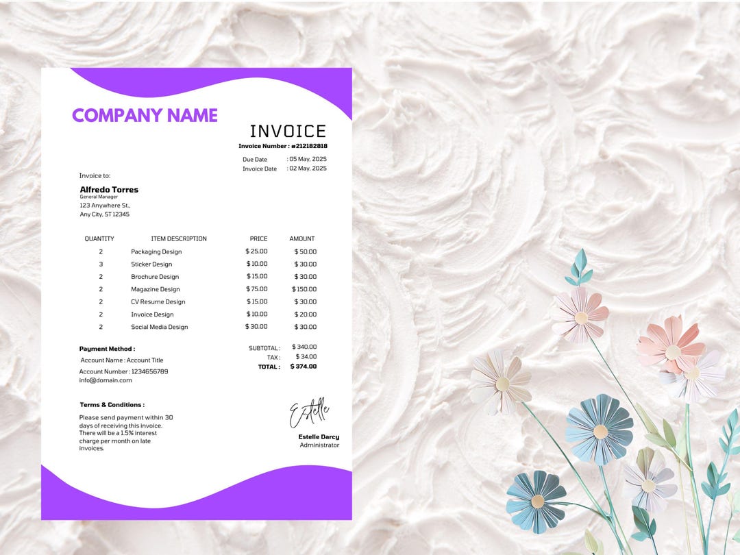 Modern Canva Invoice Template-fully Editable Small Business Billing ...