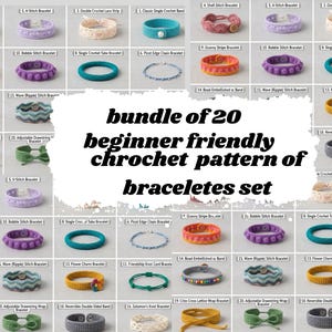 20 Crochet Bracelet Patterns PDF, Beginner Easy Friendship Bracelet Pattern Bundle, Boho Wrist Cuff Crochet Tutorial Digital Download