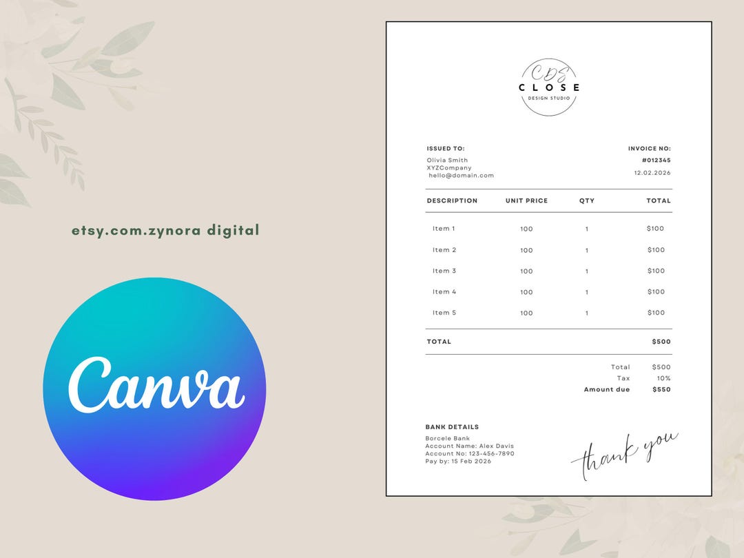 Editable Invoice Template for Small Business– Minimal Professional ...