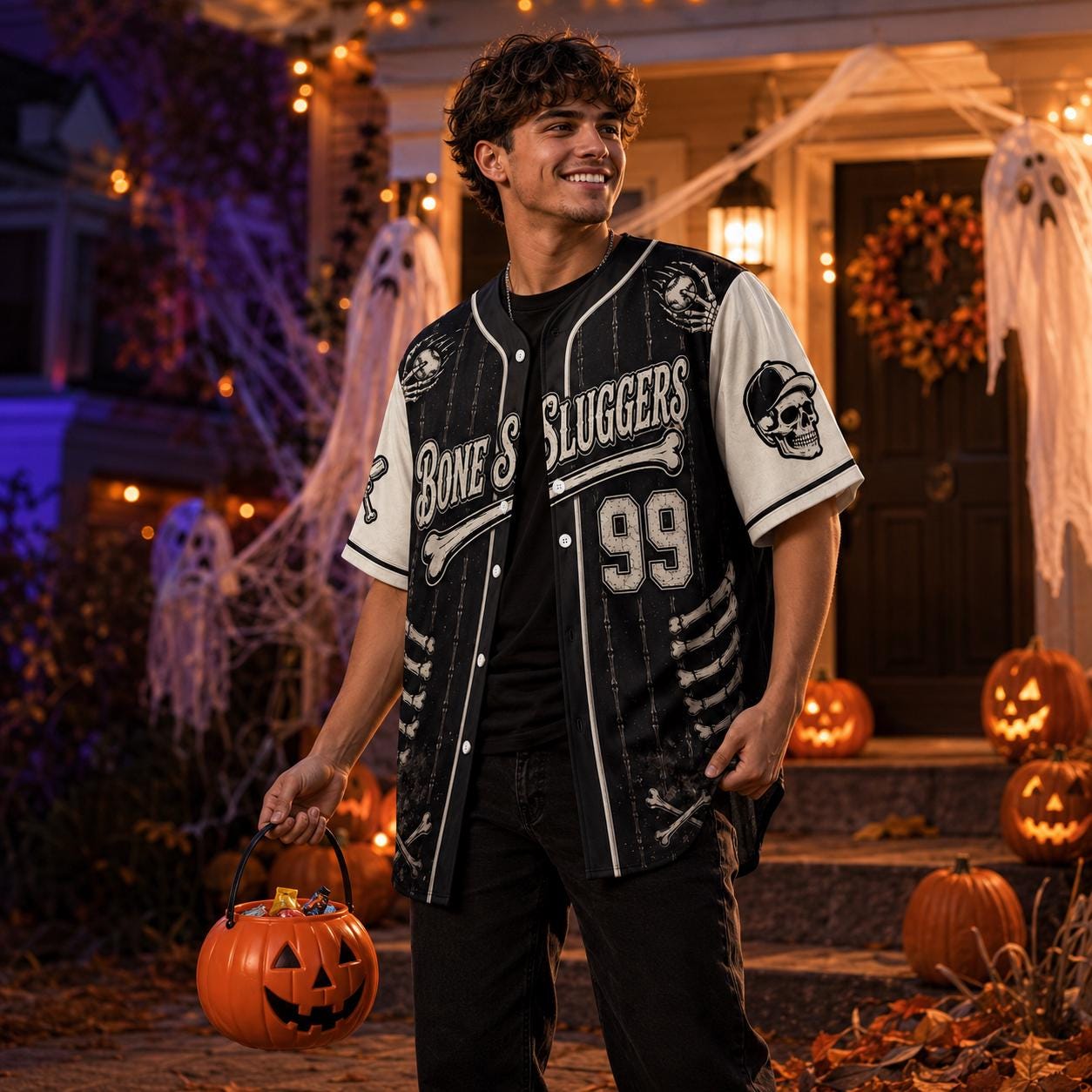 Discover Personalized Halloween Baseball Jersey, Pumpkin Ghost, Haunted House Trick or Treat Family Team Outfit
