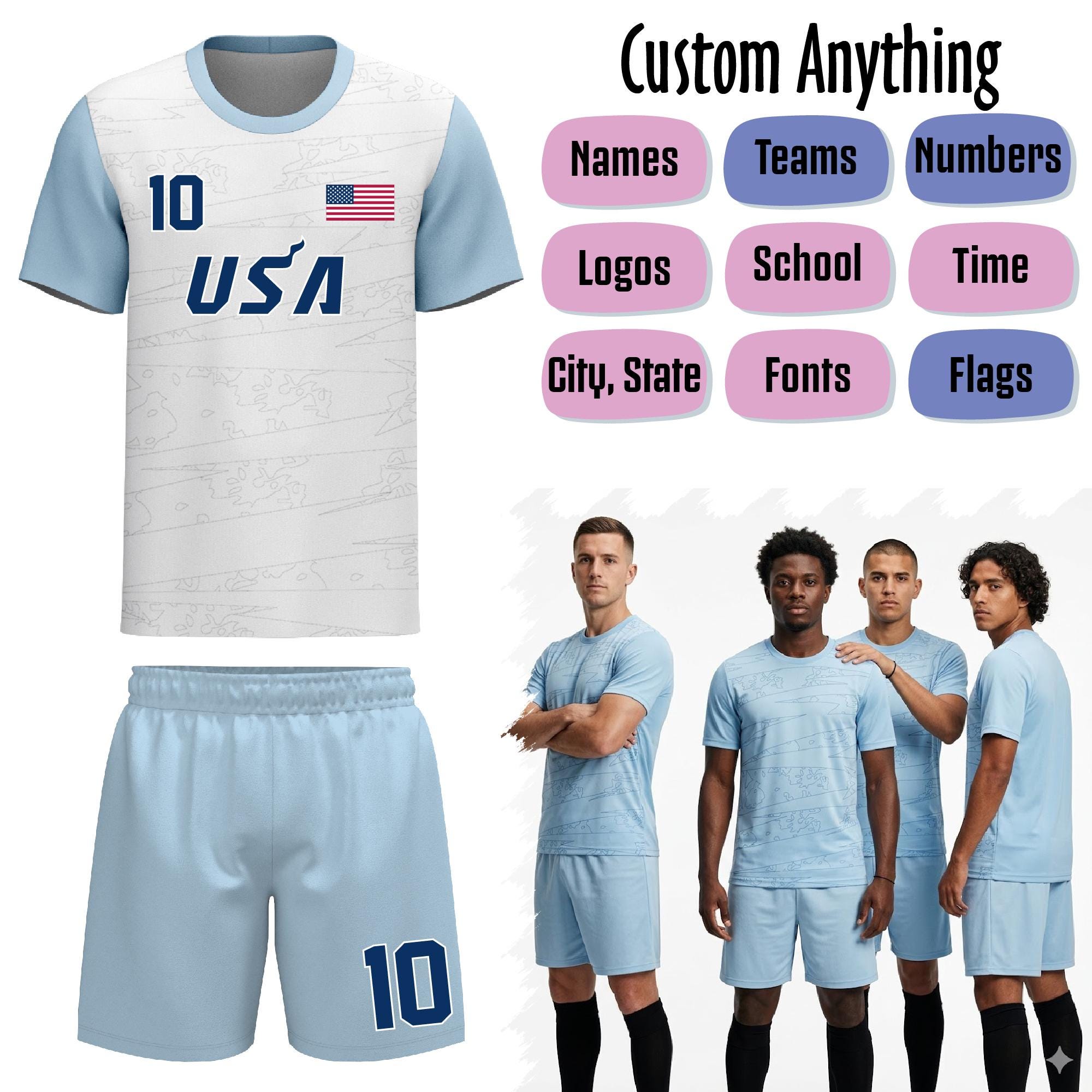 Custom Sky Blue Soccer Jersey, Personalized Football Kit - Etsy