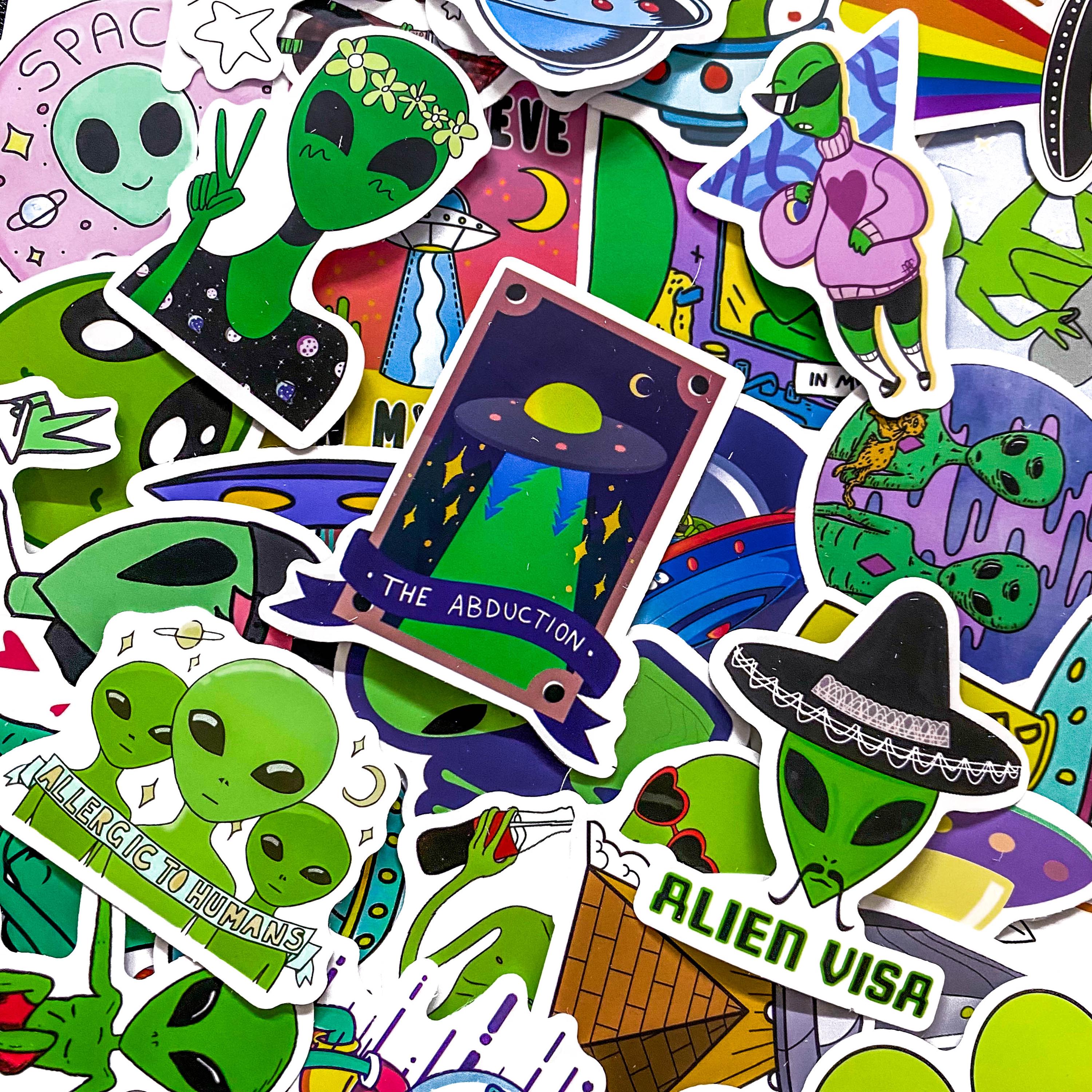 Pack of 50 Alien Stickers, Cute Alien Stickers, UFO Space Stickers ...