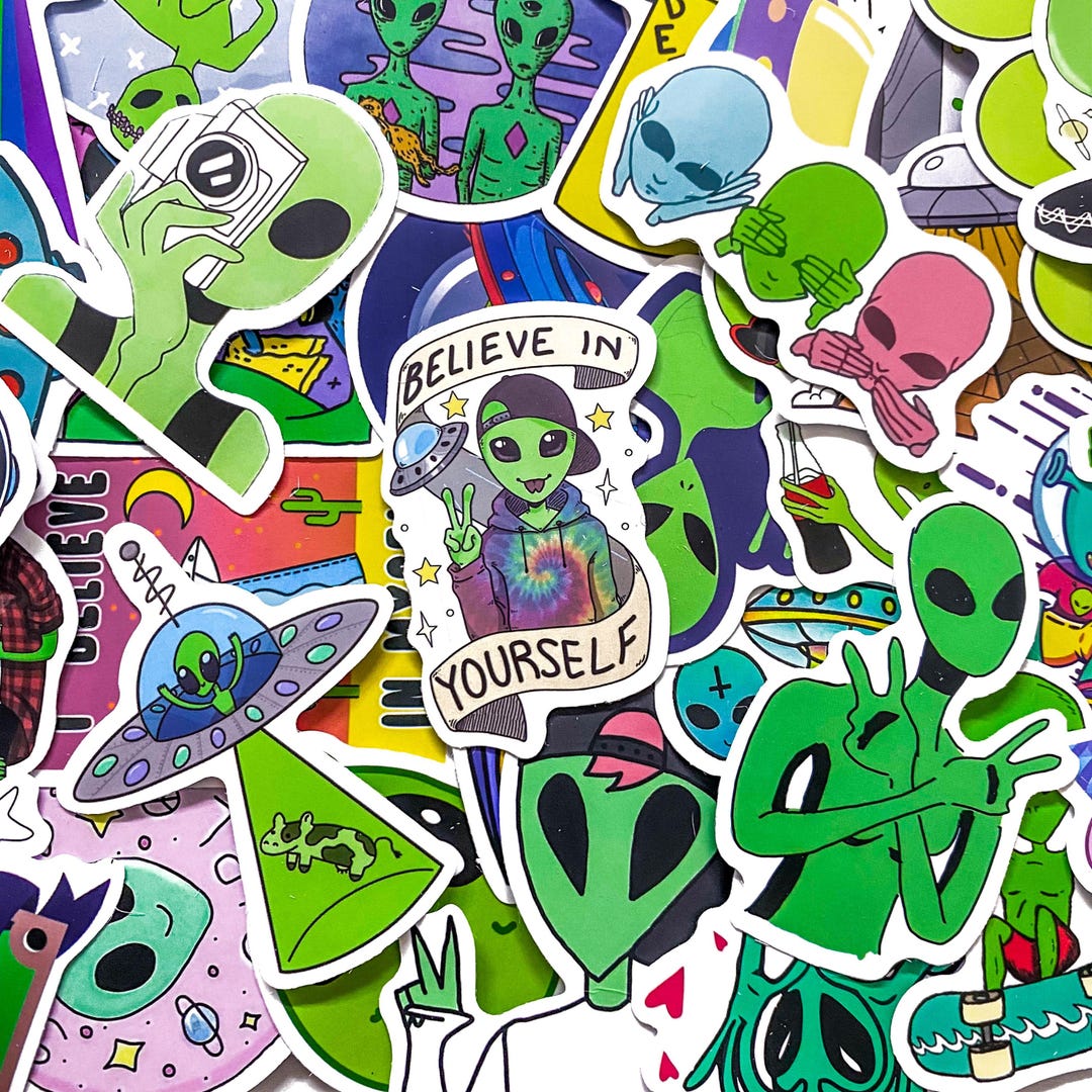 Pack of 50 Alien Stickers, Cute Alien Stickers, UFO Space Stickers ...