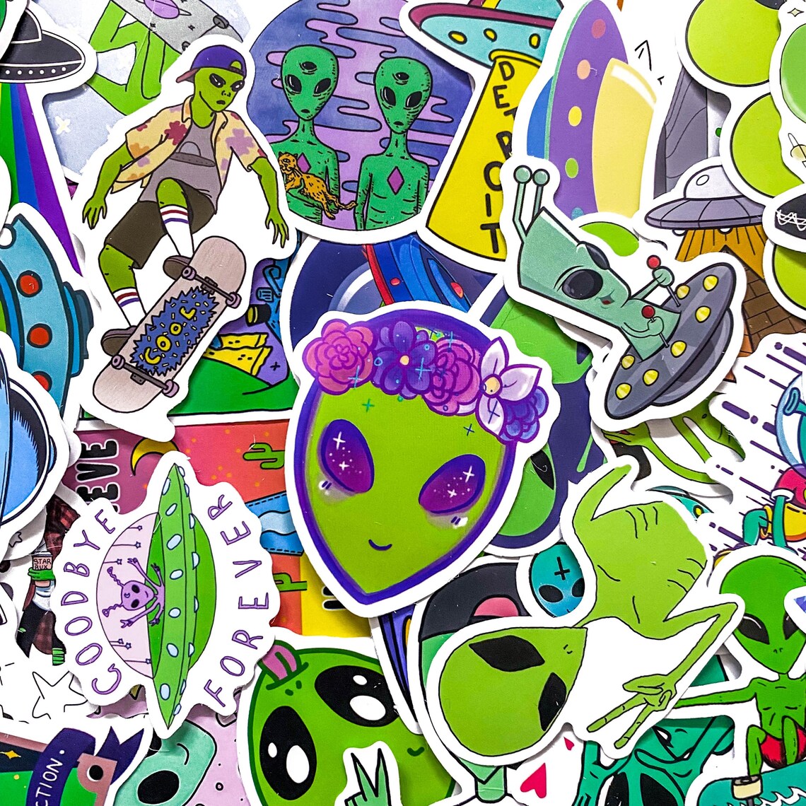 Pack of 50 Alien Stickers, Cute Alien Stickers, UFO Space Stickers ...