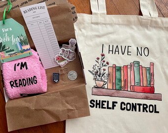 Book Lover Gift Set: Tote Bag, Socks, Bookmark & Stickers