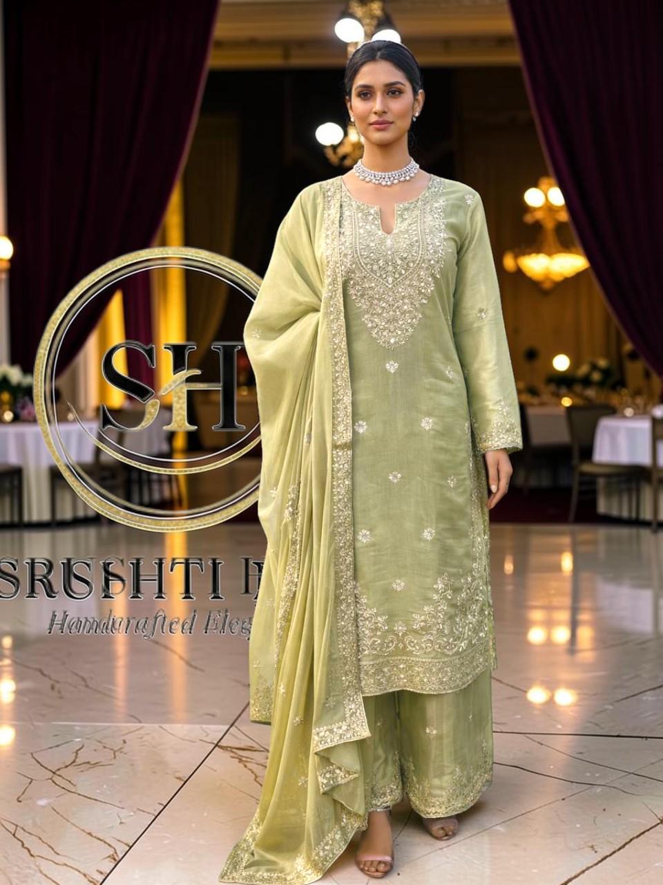 Sage Green Silk Palazzo Suit