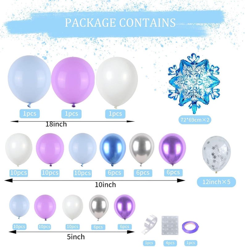 Kit de arco de globos de cumpleaños de Frozen: guirnalda de copos de nieve morados, azules y plateados para decoración de fiestas. imagen 4