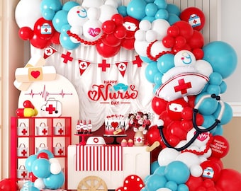 Globos para fiestas de enfermeras: Artículos de graduación en rojo, blanco y azul