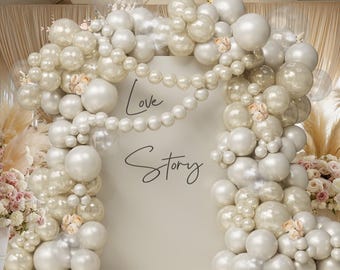 166pc Pearl Balloon Arch Kit, Sand White Ivory, Wedding Baptism Decor