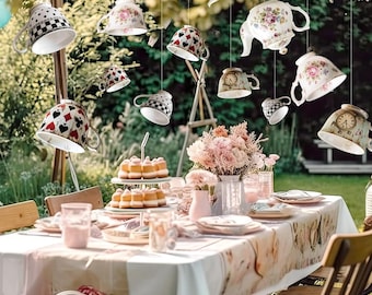 Wonderland Teapot Hanging Decorations: Double-Sided Tea Party Garland Décor
