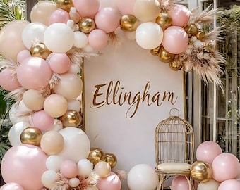 Pink White Gold Balloon Arch Kit, Bridal Shower Decor