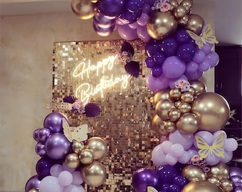 130PCS Purple Gold Balloon Garland Arch Kit Lavender Metallic DIY Birthday Wedding Party Decor