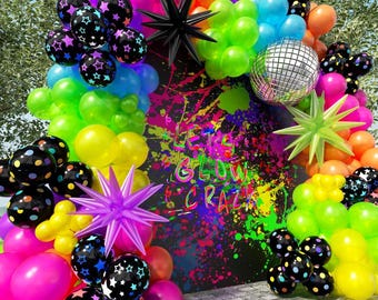 200pcs Neon Balloon Arch Kit Glow In Dark 80s 90s Disco Party