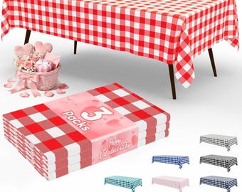 3Pack Red Gingham Disposable Tablecloth 54x108in Heavy Duty Waterproof Picnic Cover