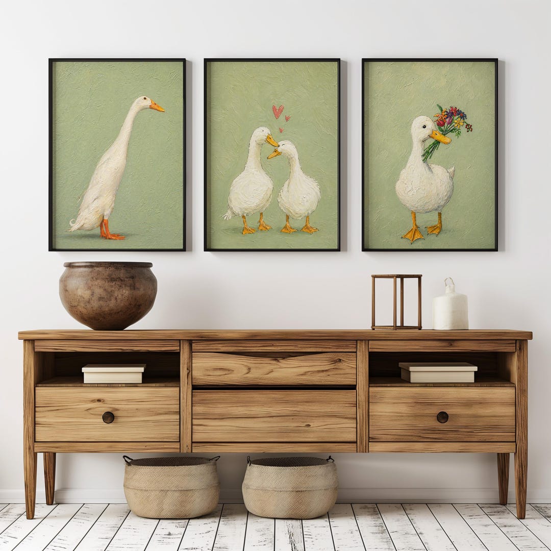 Duck Wall Art Printable Set, Farm Animal Nursery Decor, Romantic ...