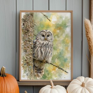 Ural Owl Watercolor Print, Forest Bird Art ,Gift for Nature Lover (Digital Download)