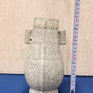 Antique Japanese Celadon Vase – Meiji Period Crackle Glaze, Twin Handle Pottery, Wabi-Sabi Ceramic Vase from Japan