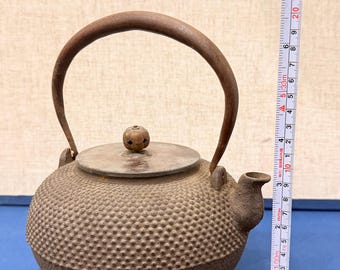 Authentic Vintage Japanese Tetsubin Cast Iron Kettle | Arare Pattern Antique Teapot | Wabi Sabi Decor | Japanese Tea Ceremony Collectible