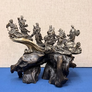 Eight Immortals Crossing the Sea Bronze Sculpture – Chinese Mythology Art, Vintage Style Feng Shui Decor, Collectible Statue