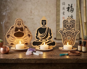 Portacandele in legno a forma di Buddha – Portacandele spirituale, decorazione per la meditazione, idea regalo per la casa in stile zen