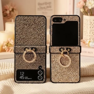 Samsung Z Flip Case with Ring Holder, Rhinestone Bling Cover, Shockproof Phone Case for Z Flip 6 5 4