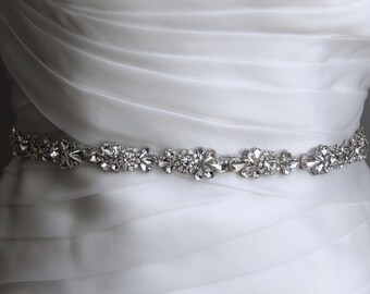 Bridal sash, wedding sash, rhinestone applique sash, bridesmaid sash, wedding belt, bridal dress belt, crystal sash, satin ribbon sash