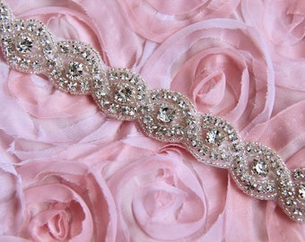 Bridal sash, wedding sash, rhinestone applique sash, bridesmaid sash, wedding belt, bridal dress belt, crystal sash, satin ribbon sash