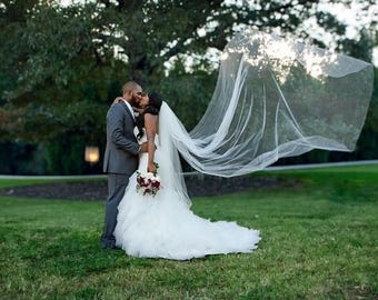 Chapel Length Bridal Veil: Soft Illusion Tulle, Raw Cut Edge