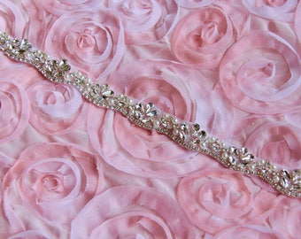 Bridal sash, wedding sash, rhinestone applique sash, bridesmaid sash, wedding belt, bridal dress belt, crystal sash, satin ribbon sash