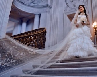 Two-Tier Bridal Veil: Soft Tulle, Raw Cut Edge