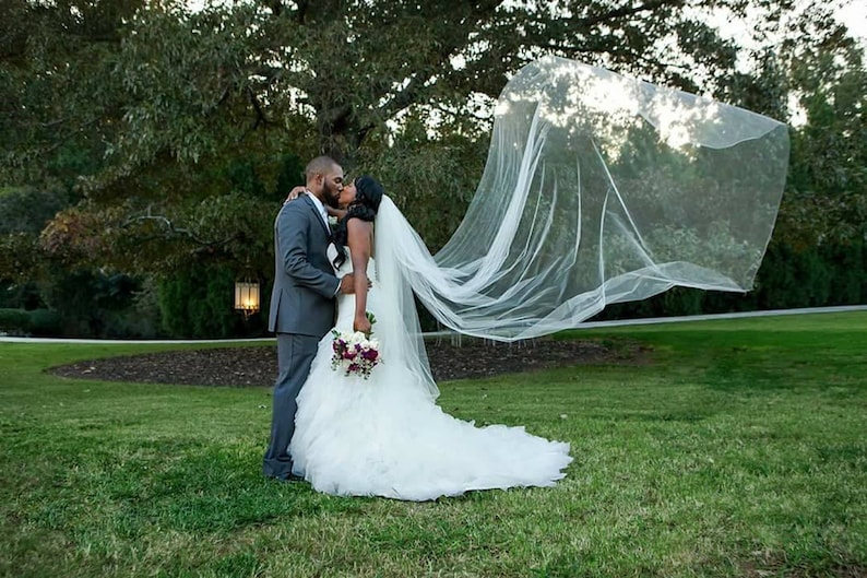 Soft Tulle Cathedral Wedding Veil, Chapel Length Bridal Veil, Raw Cut Edge image 4