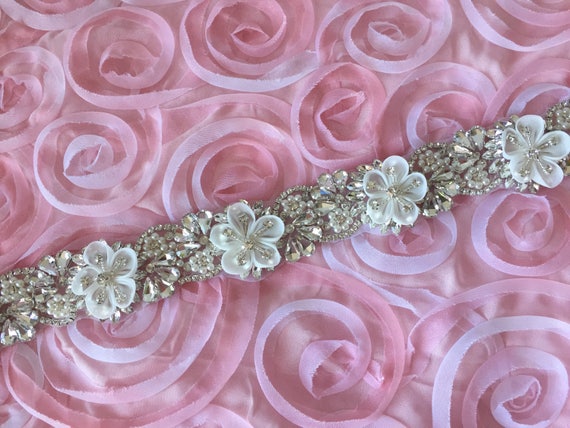 Crystal flower sash Pink Crystal Flower Trim, Bridal Sash DIY Craft, Bag  main image 4