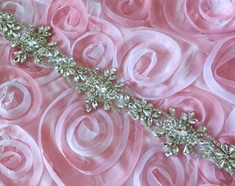 Bridal sash, wedding sash, rhinestone applique sash, bridesmaid sash, wedding belt, bridal dress belt, crystal sash, satin ribbon sash