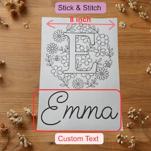 Gepersonaliseerde bloemenalfabet handborduurpatroon, aangepaste naamstick en steekoverdrachtpatch, wateroplosbare letter borduurdoek DIY