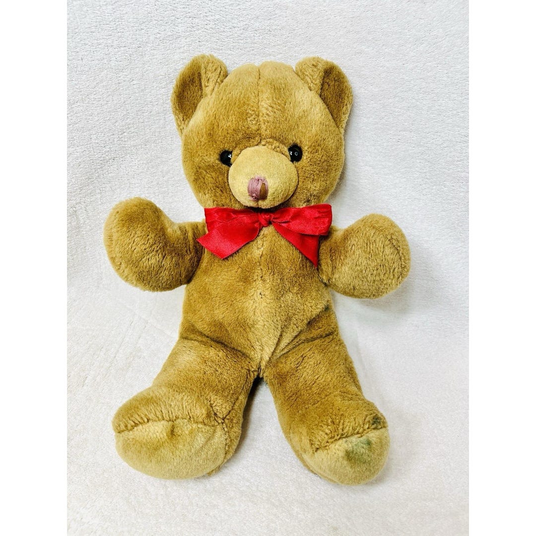 Vtg 80s Russ Berrie Cinnamon Teddy Bear Brown Plush 14” Red Bow #622 ...