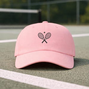 Pink Tennis Cap,Embroidered Tennis Hat,Tennis Racket Dad Hat,Pastel Baseball Cap,Unisex Sport Hat,Tennis Gift,Minimal Summer Hat