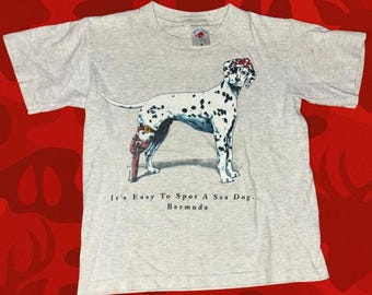 Vintage 1990s Grey and white Sea Pup dog graphic tee single stitch youth size M