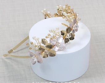 Handmade Pearl Floral Headpiece, Crystal Rhinestone Bridal Headband, Elegant Wedding Hair accessory,  Inspired Bride Tiara,Bridesmaid gift