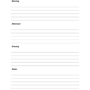 May include: A white daily routine planner with the title "Daily Routine Planner" in black text. The planner is divided into sections for Morning, Afternoon, Evening, and Notes, each with lined spaces for writing.