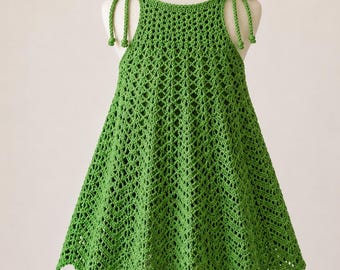 Crochet Baby Dress Pattern, Chevron Fan Toddler Sundress, Shoulder Tie Summer Frock (PDF Download)
