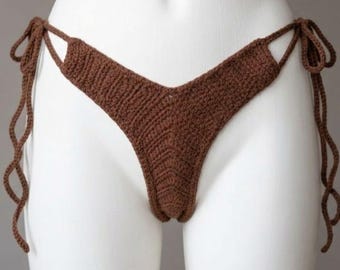 Crochet Bikini Bottom Pattern, High Waisted Tie Side Thong (PDF Download)