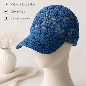 Lace Crochet Baseball Cap Pattern, Floral Patchwork Sun Hat (PDF Download)