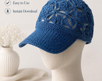 Lace Crochet Baseball Cap Pattern, Floral Patchwork Sun Hat (PDF Download)