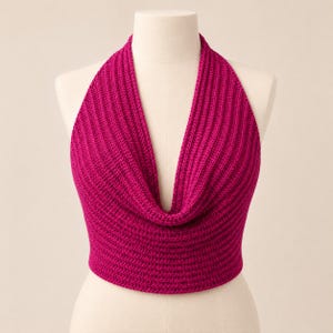 Patron de haut dos nu au crochet : Haut court à col bénitier et dos ouvert, format PDF, top d'été côtelé, tailles femme XS à 3XL