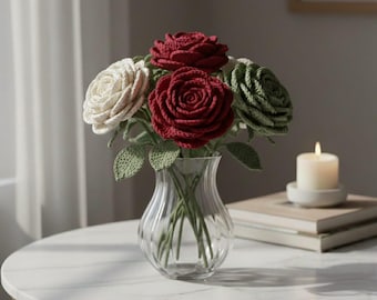 Realistyczny wzór na szydełkową różę z łodygą (do pobrania w formacie PDF)